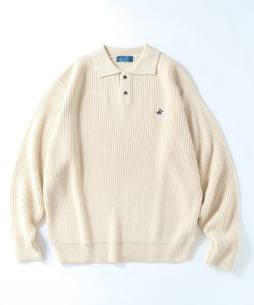 BEVERLY HILLS POLO CLUB（ビバリーヒルズポロクラブ）の「【BEVERLY HILLS POLO CLUB / ビバリーヒルズ ポロクラブ】方畦編み プルオーバー ポロ ニット セーター（ニット/セーター・メンズ・アイボリー/ブラック・M/L）」の3枚目の写真