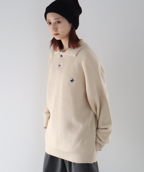 BEVERLY HILLS POLO CLUB（ビバリーヒルズポロクラブ）の「【BEVERLY HILLS POLO CLUB / ビバリーヒルズ ポロクラブ】方畦編み プルオーバー ポロ ニット セーター（ニット/セーター・メンズ・アイボリー/ブラック・M/L）」の12枚目の写真