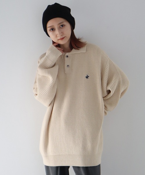 BEVERLY HILLS POLO CLUB（ビバリーヒルズポロクラブ）の「【BEVERLY HILLS POLO CLUB / ビバリーヒルズ ポロクラブ】方畦編み プルオーバー ポロ ニット セーター（ニット/セーター・メンズ・アイボリー/ブラック・M/L）」の11枚目の写真