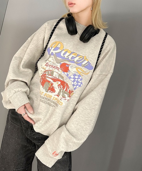 Java(ジャバ)の「《JaVa ジャバコラボ》大人のスポーツMIXテイスト。レーシングカーデザインピグメント裏起毛スウェット(スウェット・メンズ・チャコールグレー/オートミール/パープル・LARGE/MEDIUM/SMALL/X-LARGE)」の3枚目の写真