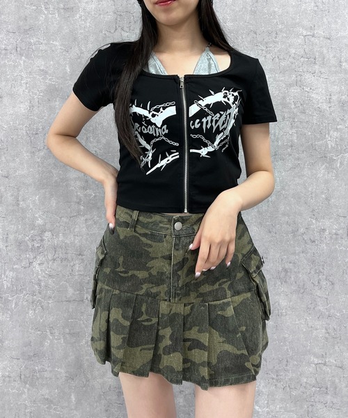 Figments(フィグメンツ)の「フロントZIPキャミセットトップス(Tシャツ/カットソー・レディース・グレー/ブラック・FREE)」の7枚目の写真