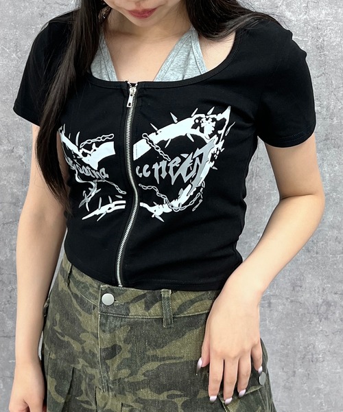 Figments(フィグメンツ)の「フロントZIPキャミセットトップス(Tシャツ/カットソー・レディース・グレー/ブラック・FREE)」の10枚目の写真