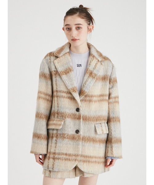 FURFUR(ファーファー)の「【WEB・一部店舗限定カラー】シャギージャケットコート(チェスターコート・レディース・グレー/アイボリー/チェック・FREE)」の15枚目の写真