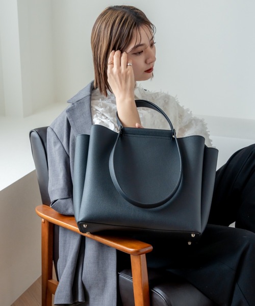 JIB 2WAYショルダー&ハンドル　円柱形　黒　シンプル　軽量 バッグ セール】Rename ダブルハンドル シンプル スクエア 2way トートバッグ