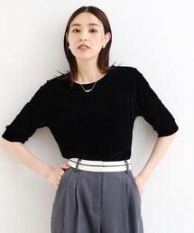 ◆【ヒルナンデス!で紹介】ベロア5分袖プルオーバー/洗える