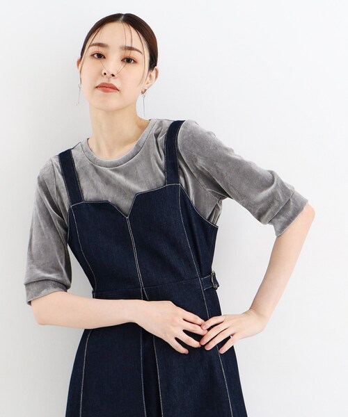 THE SHOP TK (ザ ショップ ティーケー )の「◆【ヒルナンデス!で紹介】ベロア5分袖プルオーバー/洗える(Tシャツ/カットソー・レディース・グレー/ブラック/こしょう色系・12/13)」の7枚目の写真