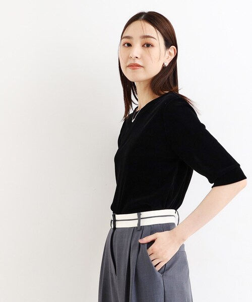 THE SHOP TK (ザ ショップ ティーケー )の「◆【ヒルナンデス!で紹介】ベロア5分袖プルオーバー/洗える(Tシャツ/カットソー・レディース・グレー/ブラック/こしょう色系・12/13)」の11枚目の写真
