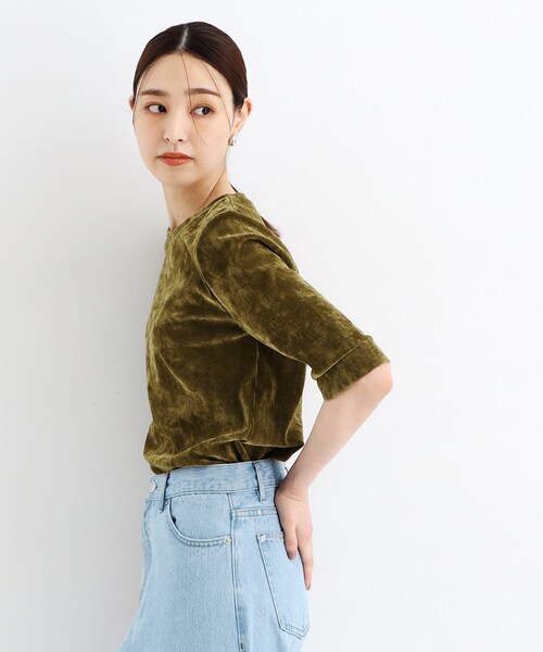 THE SHOP TK (ザ ショップ ティーケー )の「◆【ヒルナンデス!で紹介】ベロア5分袖プルオーバー/洗える(Tシャツ/カットソー・レディース・グレー/ブラック/こしょう色系・12/13)」の15枚目の写真