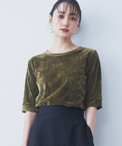 THE SHOP TK (ザ ショップ ティーケー )の「◆【ヒルナンデス!で紹介】ベロア5分袖プルオーバー/洗える(Tシャツ/カットソー・レディース・グレー/ブラック/こしょう色系・12/13)」の3枚目の写真