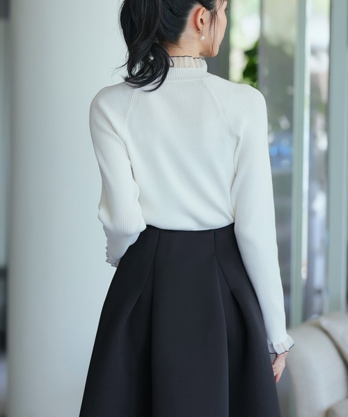 洗える ｜ シアー フリル ラグラン ニット ｜ 長袖 リブニット