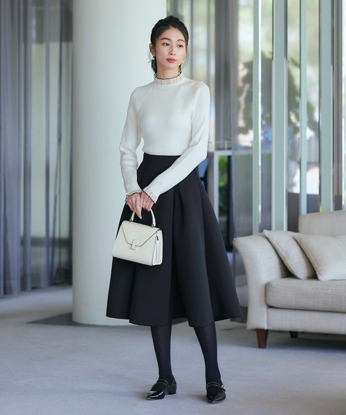 洗える ｜ シアー フリル ラグラン ニット ｜ 長袖 リブニット