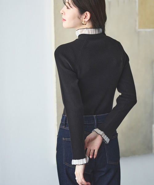 洗える ｜ シアー フリル ラグラン ニット ｜ 長袖 リブニット