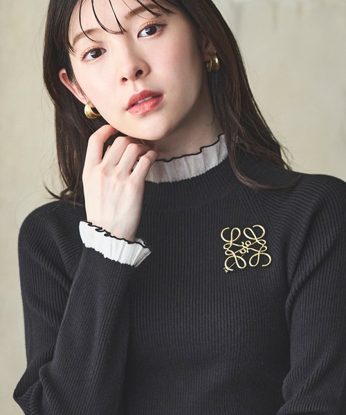 洗える ｜ シアー フリル ラグラン ニット ｜ 長袖 リブニット