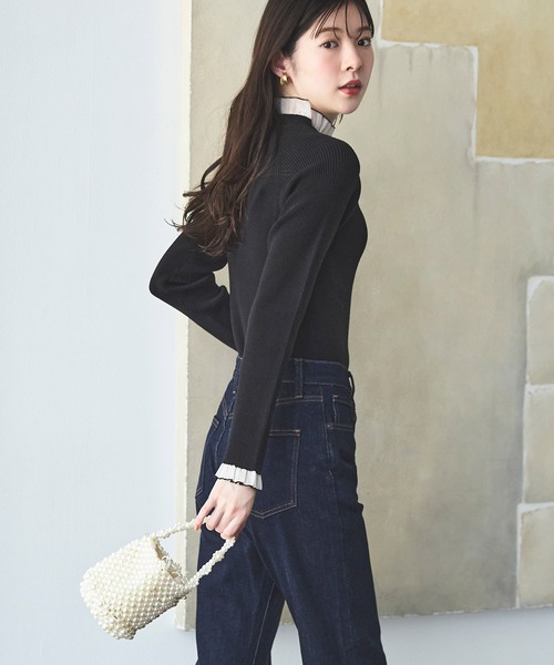 洗える ｜ シアー フリル ラグラン ニット ｜ 長袖 リブニット