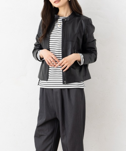 新品aunt lily ラムレザースタンドジャケット　ブラック9号 新品aunt lily ラムレザースタンドジャケット ブラック9号