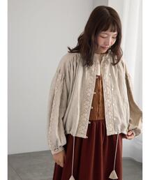 TSUHARU by Samansa Mos2 | リネン裾絞りレースジャケット(ノーカラージャケット)