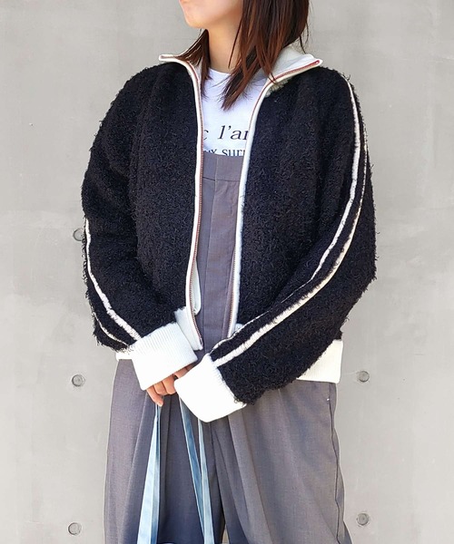 Q（キュー）の「ニットトラックジャケット（カーディガン/ボレロ・レディース・ブラック/ライトグレー・MEDIUM）」の20枚目の写真