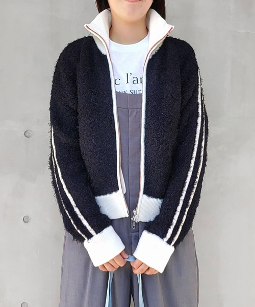 Q（キュー）の「ニットトラックジャケット（カーディガン/ボレロ・レディース・ブラック/ライトグレー・MEDIUM）」の19枚目の写真