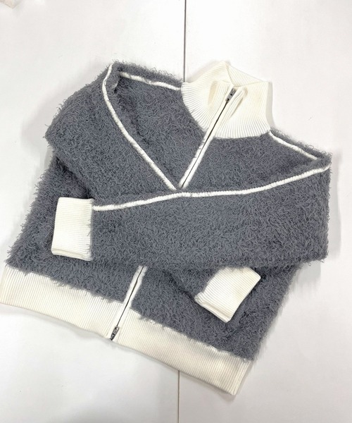 Q（キュー）の「ニットトラックジャケット（カーディガン/ボレロ・レディース・ブラック/ライトグレー・MEDIUM）」の13枚目の写真