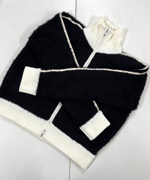 Q（キュー）の「ニットトラックジャケット（カーディガン/ボレロ・レディース・ブラック/ライトグレー・MEDIUM）」の14枚目の写真