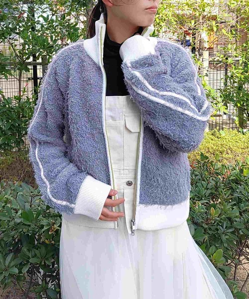 Q（キュー）の「ニットトラックジャケット（カーディガン/ボレロ・レディース・ブラック/ライトグレー・MEDIUM）」の5枚目の写真