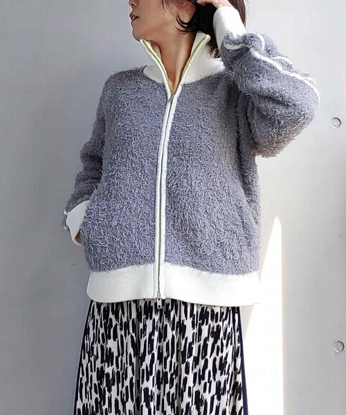 Q（キュー）の「ニットトラックジャケット（カーディガン/ボレロ・レディース・ブラック/ライトグレー・MEDIUM）」の3枚目の写真