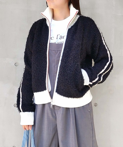 Q（キュー）の「ニットトラックジャケット（カーディガン/ボレロ・レディース・ブラック/ライトグレー・MEDIUM）」の9枚目の写真