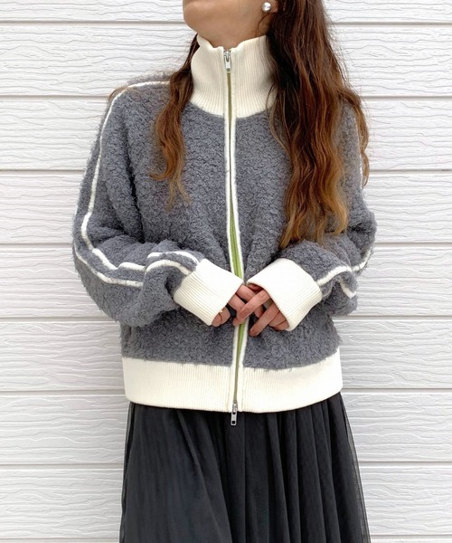 Q（キュー）の「ニットトラックジャケット（カーディガン/ボレロ・レディース・ブラック/ライトグレー・MEDIUM）」の10枚目の写真