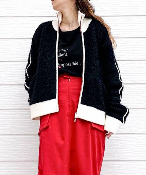 Q（キュー）の「ニットトラックジャケット（カーディガン/ボレロ・レディース・ブラック/ライトグレー・MEDIUM）」の8枚目の写真