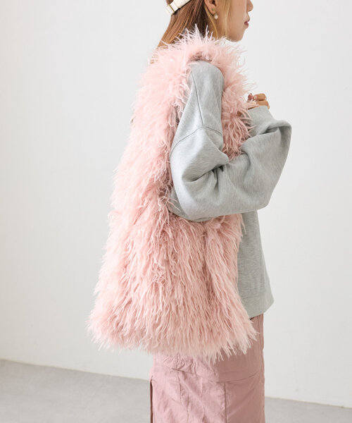 w closet(ダブルクローゼット)の「フェザートートBAG(トートバッグ・レディース・グレー/オフホワイト/ピンク・ONE SIZE)」の3枚目の写真