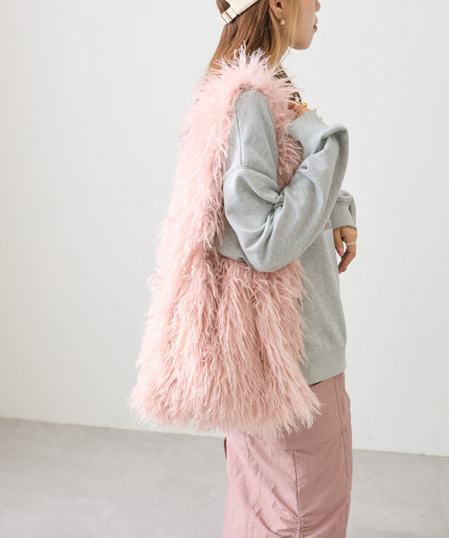 w closet(ダブルクローゼット)の「フェザートートBAG(トートバッグ・レディース・グレー/オフホワイト/ピンク・ONE SIZE)」の12枚目の写真