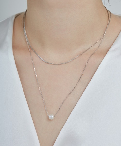 セール】シンプルナローネックレス & パールネックレス2個セット
