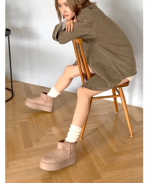 R&E（アールアンドイー）の「【R&E】マイクロミニ厚底ムートンブーツ（ブーツ・レディース・ブラック/ピンク/ブラウン系/ベージュ・L/M/S/LL）」の18枚目の写真