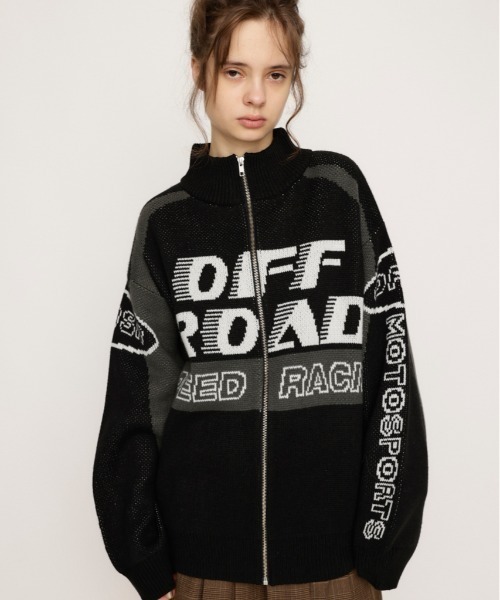 SLY（スライ）の「LOGO JQ ZIP UP C/D ロゴ ジャガード ジップアップ カーディガン（カーディガン/ボレロ・レディース・ネイビー/ブラック/ライトブルー・FREE）」の5枚目の写真