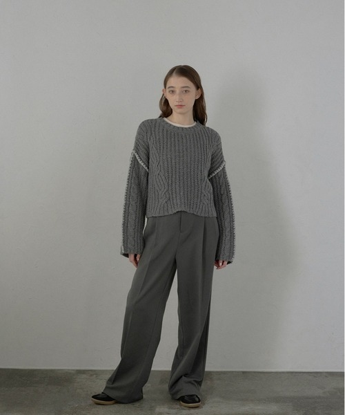 MINERTE（ミネルテ）の「【MINERTE】bicolor wide sleeve knit pullover / 配色ワイドスリーブニット（ニット/セーター・レディース・チャコールグレー/モカ・FREE）」の5枚目の写真