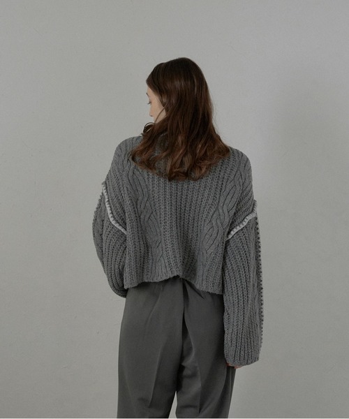 MINERTE（ミネルテ）の「【MINERTE】bicolor wide sleeve knit pullover / 配色ワイドスリーブニット（ニット/セーター・レディース・チャコールグレー/モカ・FREE）」の7枚目の写真