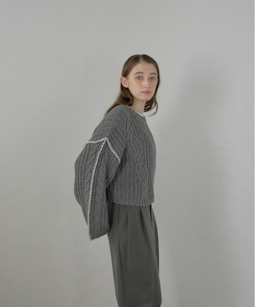 MINERTE（ミネルテ）の「【MINERTE】bicolor wide sleeve knit pullover / 配色ワイドスリーブニット（ニット/セーター・レディース・チャコールグレー/モカ・FREE）」の8枚目の写真