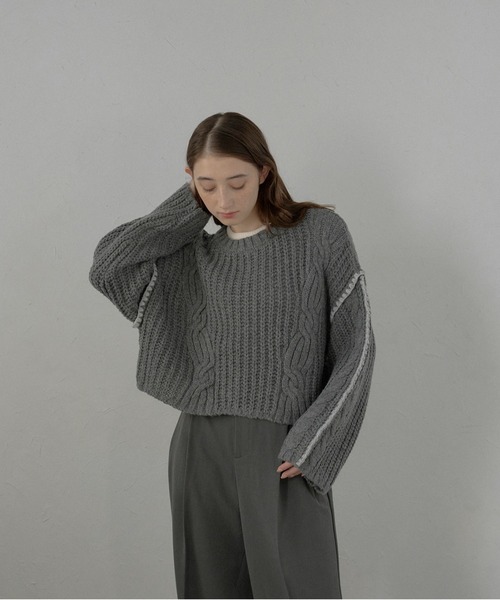 MINERTE（ミネルテ）の「【MINERTE】bicolor wide sleeve knit pullover / 配色ワイドスリーブニット（ニット/セーター・レディース・チャコールグレー/モカ・FREE）」の9枚目の写真
