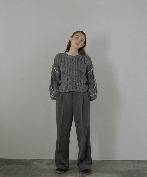 MINERTE（ミネルテ）の「【MINERTE】bicolor wide sleeve knit pullover / 配色ワイドスリーブニット（ニット/セーター・レディース・チャコールグレー/モカ・FREE）」の10枚目の写真