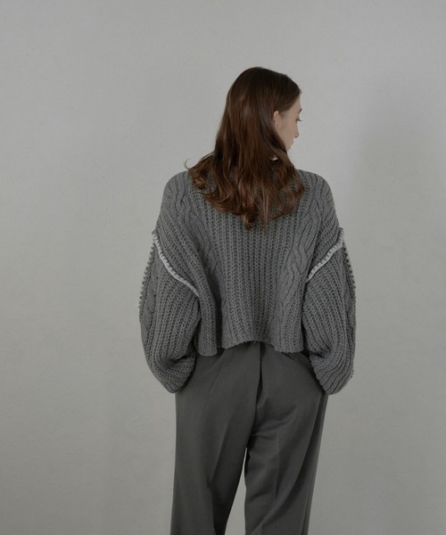 MINERTE（ミネルテ）の「【MINERTE】bicolor wide sleeve knit pullover / 配色ワイドスリーブニット（ニット/セーター・レディース・チャコールグレー/モカ・FREE）」の11枚目の写真