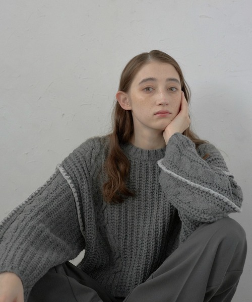 MINERTE（ミネルテ）の「【MINERTE】bicolor wide sleeve knit pullover / 配色ワイドスリーブニット（ニット/セーター・レディース・チャコールグレー/モカ・FREE）」の12枚目の写真