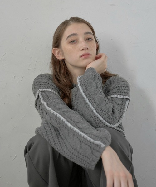 MINERTE（ミネルテ）の「【MINERTE】bicolor wide sleeve knit pullover / 配色ワイドスリーブニット（ニット/セーター・レディース・チャコールグレー/モカ・FREE）」の13枚目の写真