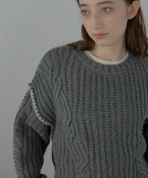 MINERTE（ミネルテ）の「【MINERTE】bicolor wide sleeve knit pullover / 配色ワイドスリーブニット（ニット/セーター・レディース・チャコールグレー/モカ・FREE）」の14枚目の写真