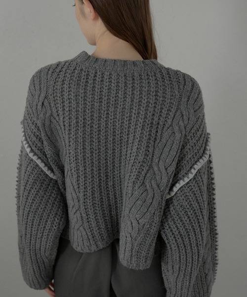 MINERTE（ミネルテ）の「【MINERTE】bicolor wide sleeve knit pullover / 配色ワイドスリーブニット（ニット/セーター・レディース・チャコールグレー/モカ・FREE）」の16枚目の写真