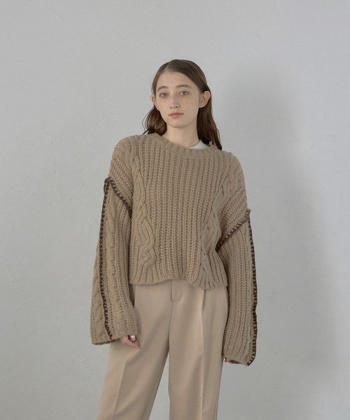 MINERTE（ミネルテ）の「【MINERTE】bicolor wide sleeve knit pullover / 配色ワイドスリーブニット（ニット/セーター・レディース・チャコールグレー/モカ・FREE）」の17枚目の写真