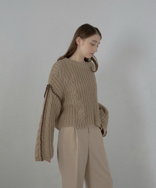 MINERTE（ミネルテ）の「【MINERTE】bicolor wide sleeve knit pullover / 配色ワイドスリーブニット（ニット/セーター・レディース・チャコールグレー/モカ・FREE）」の21枚目の写真