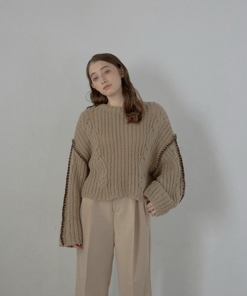MINERTE（ミネルテ）の「【MINERTE】bicolor wide sleeve knit pullover / 配色ワイドスリーブニット（ニット/セーター・レディース・チャコールグレー/モカ・FREE）」の22枚目の写真