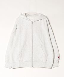 ATELANE/コットン裏毛フードフラワー刺繍ZIPパーカー