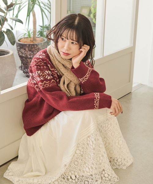 Crisp（クリスプ）の「メランジリブマフラー（マフラー・レディース・アイボリー/ブラウン・FREE）」の12枚目の写真