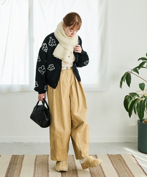 Crisp（クリスプ）の「メランジリブマフラー（マフラー・レディース・アイボリー/ブラウン・FREE）」の4枚目の写真